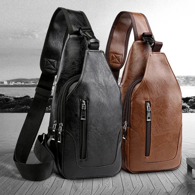 Luxury Leather Crossbody Bag – USB Charging Port & Anti-Theft Design