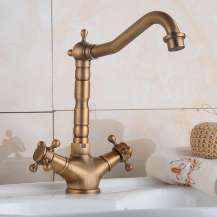 Vintage Wall-Mount Bathroom Faucet – Classic Retro Sink Tap with Dual Handles & Antique Brass Finish