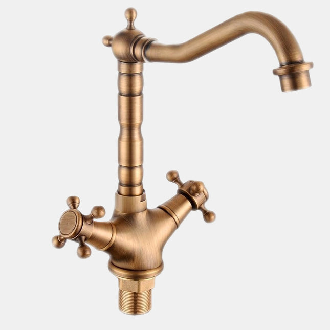 Vintage Wall-Mount Bathroom Faucet – Classic Retro Sink Tap with Dual Handles & Antique Brass Finish