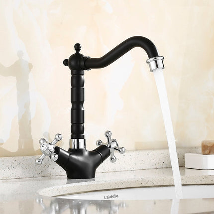 Vintage Wall-Mount Bathroom Faucet – Classic Retro Sink Tap with Dual Handles & Antique Brass Finish