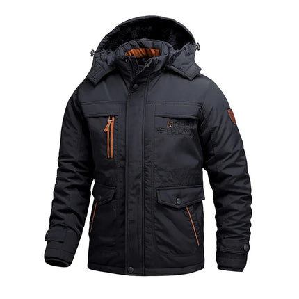 Men’s Tactical Waterproof Winter Jacket – Insulated, Detachable Hood, Windproof & Multi-Pocket Design