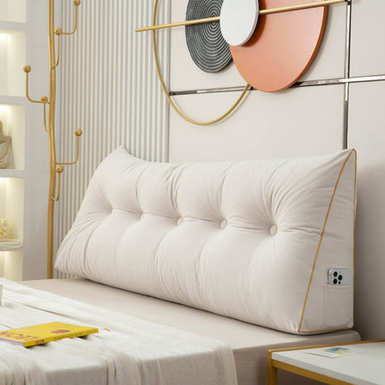 Ergonomic Bed Headboard Pillow – Large Backrest Cushion with Side Pockets, Washable Cover for Reading & Relaxation