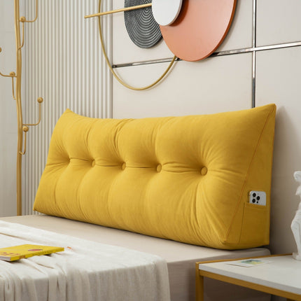 Ergonomic Bed Headboard Pillow – Large Backrest Cushion with Side Pockets, Washable Cover for Reading & Relaxation