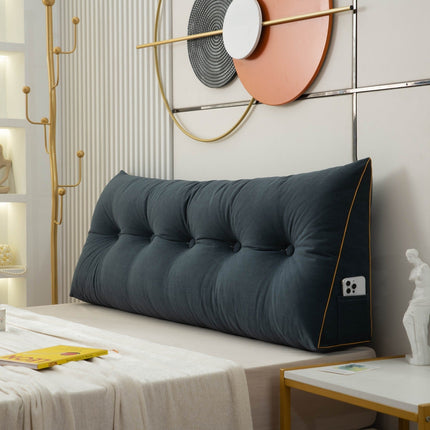 Ergonomic Bed Headboard Pillow – Large Backrest Cushion with Side Pockets, Washable Cover for Reading & Relaxation