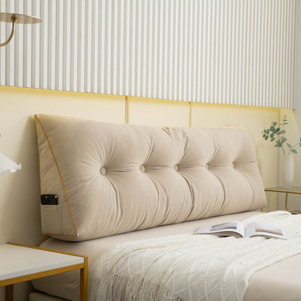 Ergonomic Bed Headboard Pillow – Large Backrest Cushion with Side Pockets, Washable Cover for Reading & Relaxation