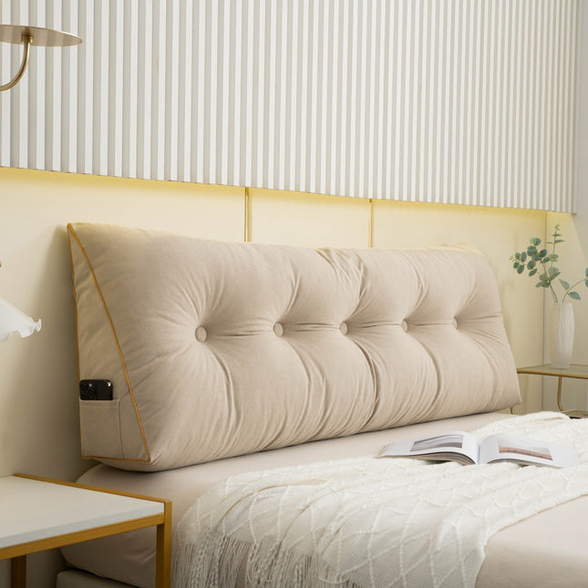 Ergonomic Bed Headboard Pillow – Large Backrest Cushion with Side Pockets, Washable Cover for Reading & Relaxation