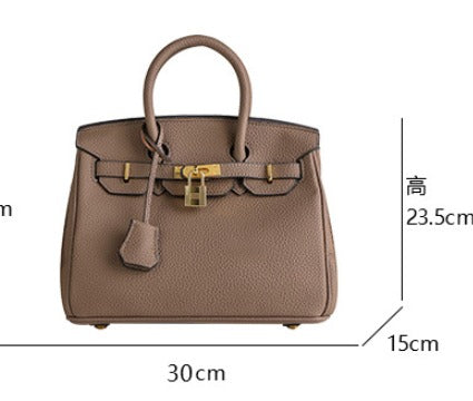 Luxury Women's Leather Shoulder Bag with Lock – Structured PU Tote for Work & Daily Use