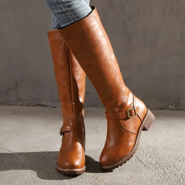 Women's Classic Knee-High Boots with Buckle Detail – Timeless Style for Every Occasion
