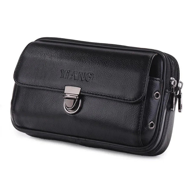 Men’s Premium Leather Waist Bag – Compact Belt Bag with Multiple Zippered Pockets for Everyday Use