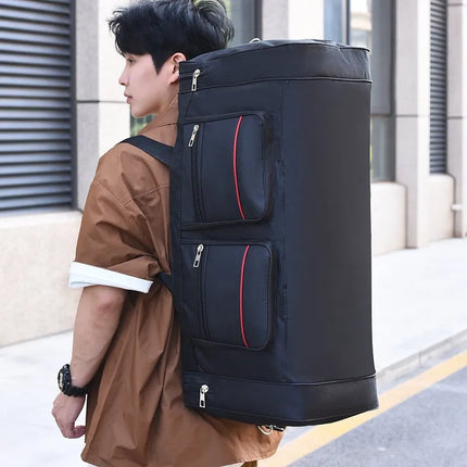 60L Waterproof Sports Duffel Bag with Shoulder Strap – Large Capacity Travel & Gym Bag – Black/Blue or Black/Red