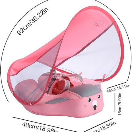Inflatable Baby Swim Float with UPF 50+ Sun Canopy – Safe & Comfortable Flamingo Pool Trainer for Infants 3–24 Months