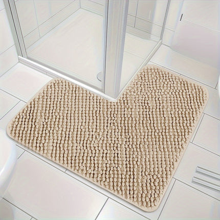 Evelyn L-Shaped Non-Slip Bath Mat 27.5" x 27.5" – Soft Plush Bathroom Rug for Safety & Comfort