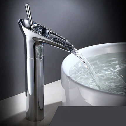Single-Handle Waterfall Faucet 9.4" x 3.5" – Retro-Modern Bathroom Sink Tap