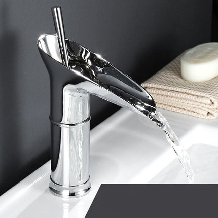 Single-Handle Waterfall Faucet 9.4" x 3.5" – Retro-Modern Bathroom Sink Tap