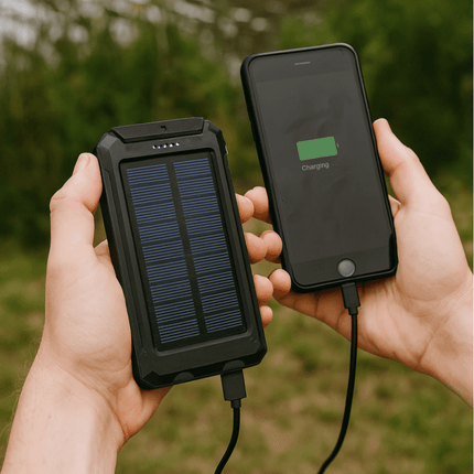 Solar Power Bank 20,000mAh – Waterproof Portable Charger with Dual USB Ports, LED Flashlight & Carabiner – Ideal for Camping, Hiking & Outdoor Adventures