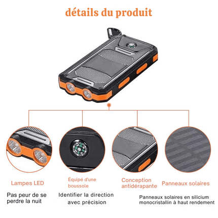 Solar Power Bank 20,000mAh – Waterproof Portable Charger with Dual USB Ports, LED Flashlight & Carabiner – Ideal for Camping, Hiking & Outdoor Adventures