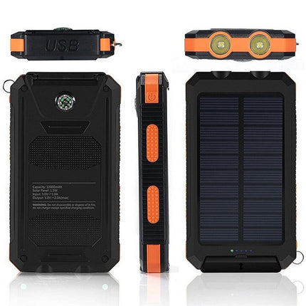 Solar Power Bank 20,000mAh – Waterproof Portable Charger with Dual USB Ports, LED Flashlight & Carabiner – Ideal for Camping, Hiking & Outdoor Adventures