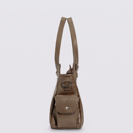 Black Leather Shoulder Bag with Side Pockets – Spacious & Elegant Women’s Leather Handbag