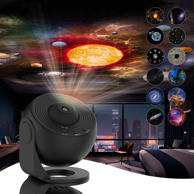 12-Slide LED Galaxy Projector – Rotating Starry Night Lamp for Kids & Adults
