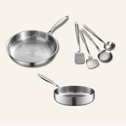 Titanium 3-piece Cookware Set – Induction Compatible & Natural Non-Stick – 2 Pans + Utensil Set