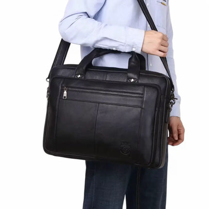 16-Inch Leather Laptop Bag for Men – Premium Business Briefcase with Padded Sleeve and Organizer