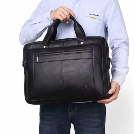 16-Inch Leather Laptop Bag for Men – Premium Business Briefcase with Padded Sleeve and Organizer