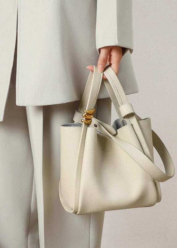 Genuine Leather Bucket Tote Bag for Women – Spacious Modern Handbag with Removable Inner Pouch & Gold Accents