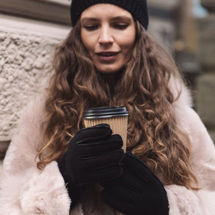 Women's Sheepskin Leather Gloves with Shearling Wool Lining & Fur Trim – Warm, Stylish & Durable Winter Accessory