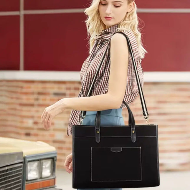 Stylish 15.6" Canvas Laptop Tote Bag for Women – Water-Resistant, Spacious, and Multi-Functional