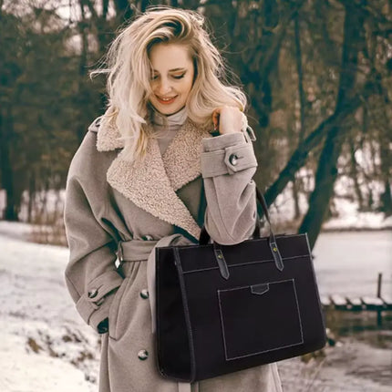 Stylish 15.6" Canvas Laptop Tote Bag for Women – Water-Resistant, Spacious, and Multi-Functional