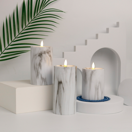 Marbled Glow Flameless LED Candle Set – Realistic Flickering Light & Elegant Marble Design (4", 4.7", 5.9")