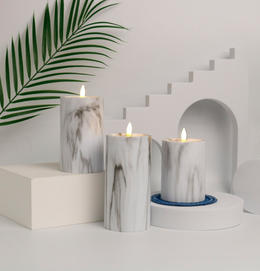 Marbled Glow Flameless LED Candle Set – Realistic Flickering Light & Elegant Marble Design (4", 4.7", 5.9")