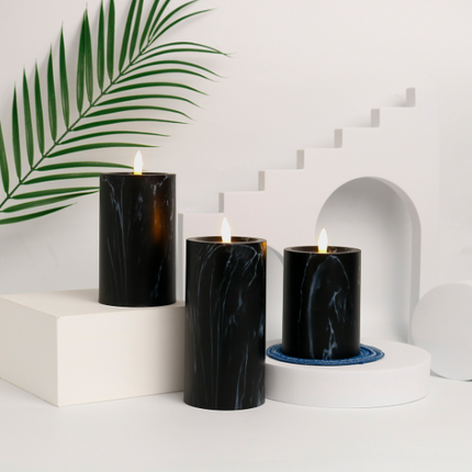 Marbled Glow Flameless LED Candle Set – Realistic Flickering Light & Elegant Marble Design (4", 4.7", 5.9")