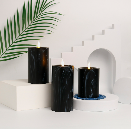 Marbled Glow Flameless LED Candle Set – Realistic Flickering Light & Elegant Marble Design (4", 4.7", 5.9")