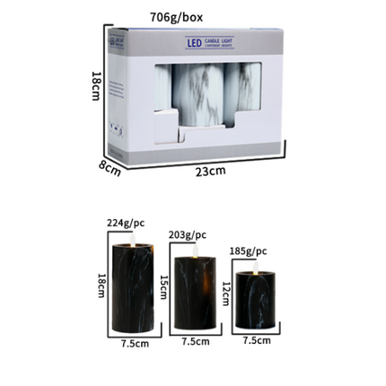 Marbled Glow Flameless LED Candle Set – Realistic Flickering Light & Elegant Marble Design (4", 4.7", 5.9")