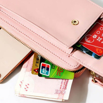 Compact PU Leather Crossbody Bag for Women – Adjustable Strap, Multiple Pockets, Gold Accents