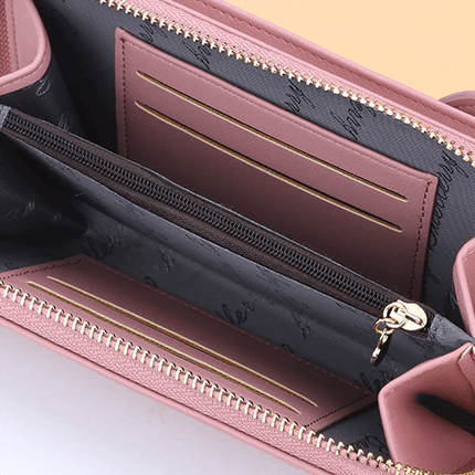 Compact PU Leather Crossbody Bag for Women – Adjustable Strap, Multiple Pockets, Gold Accents