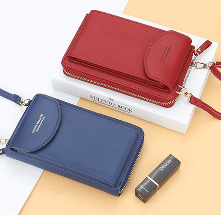 Compact PU Leather Crossbody Bag for Women – Adjustable Strap, Multiple Pockets, Gold Accents