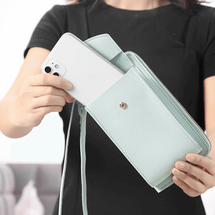 Compact PU Leather Crossbody Bag for Women – Adjustable Strap, Multiple Pockets, Gold Accents