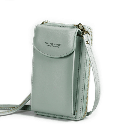 Compact PU Leather Crossbody Bag for Women – Adjustable Strap, Multiple Pockets, Gold Accents