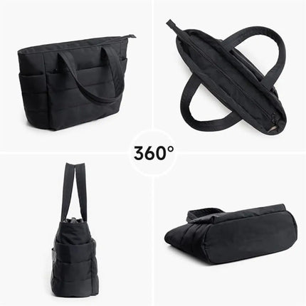 Black Puffer Tote Bag – Lightweight Quilted Tote for Laptop & Daily Use