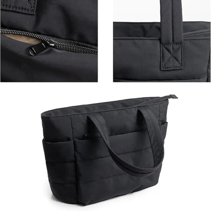 Black Puffer Tote Bag – Lightweight Quilted Tote for Laptop & Daily Use