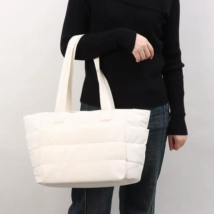 Black Puffer Tote Bag – Lightweight Quilted Tote for Laptop & Daily Use