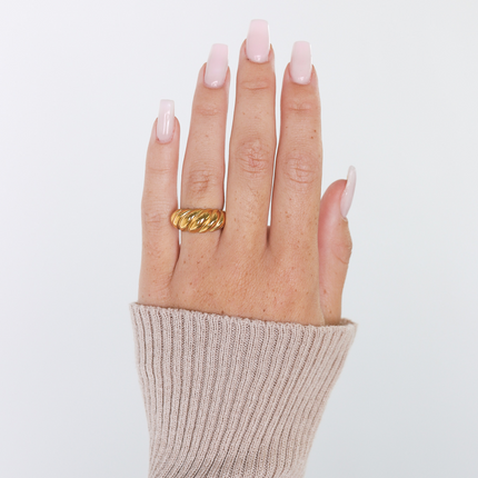 Gold Twisted Chunky Statement Ring  Croissant Style Bold Gold Ring for Women