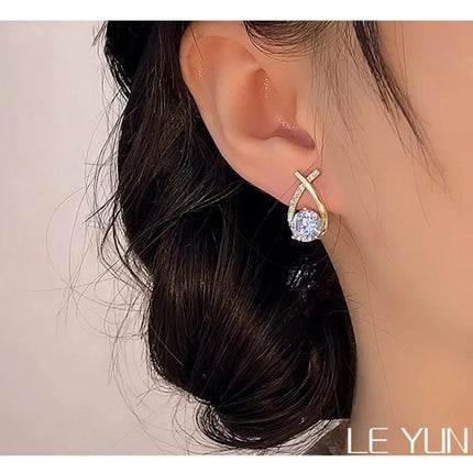 Gold-Plated Crystal Cross Stud Earrings – Hypoallergenic Stainless Steel Elegant Gift for Her