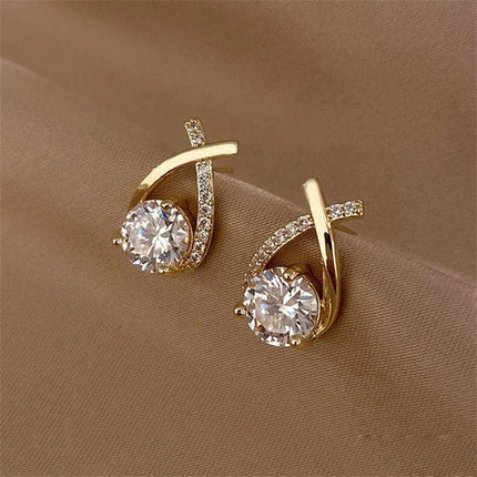 Gold-Plated Crystal Cross Stud Earrings – Hypoallergenic Stainless Steel Elegant Gift for Her