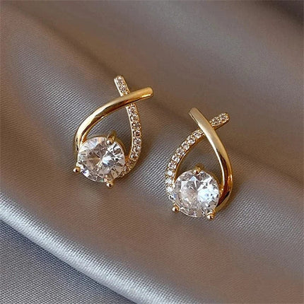 Gold-Plated Crystal Cross Stud Earrings – Hypoallergenic Stainless Steel Elegant Gift for Her