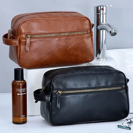 Luxe PU Leather Toiletry Bag – Waterproof, Compact & Stylish Travel Organizer