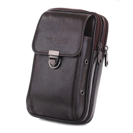 Men’s Premium Leather Waist Bag – Compact Belt Bag with Multiple Zippered Pockets for Everyday Use