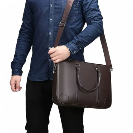 Men's 14-Inch Leather Laptop Bag – Elegant & Professional Briefcase